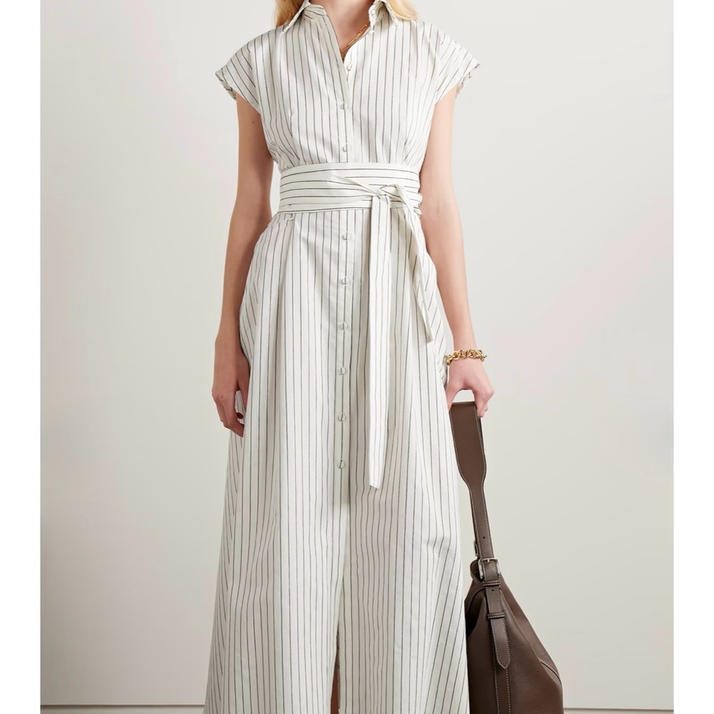 Adam Lippes Dejeuner Ivory and Black Striped Shirt Dress size 0